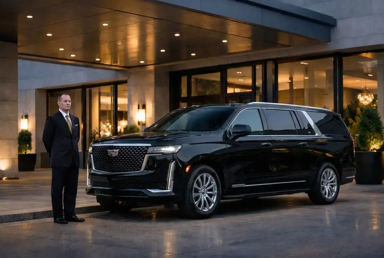 Executive working inside a luxury vehicle during a Dallas road show